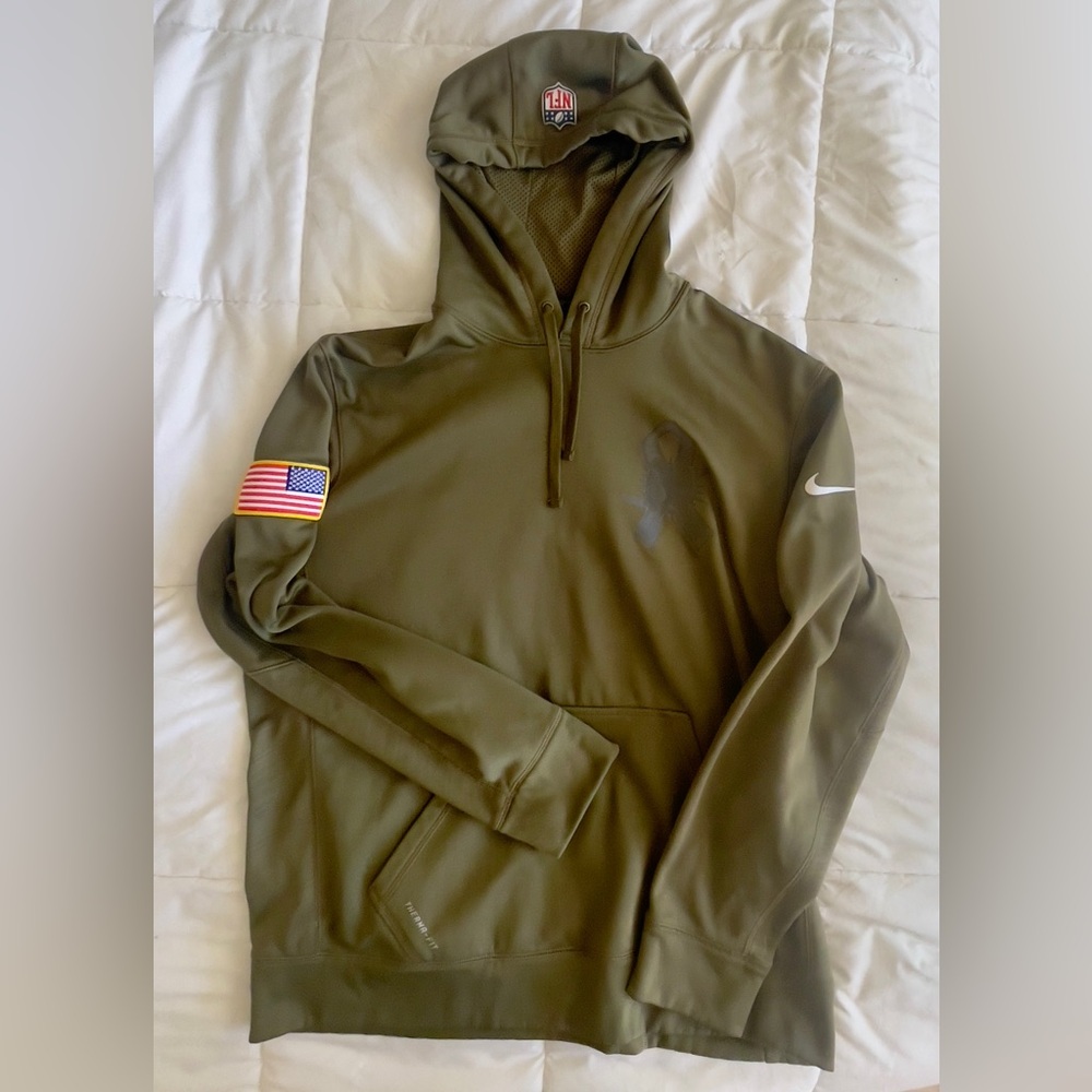 Nike NFL Salute to Service Olive Hoodie Military Flag Pullover Men Therma-Fit
